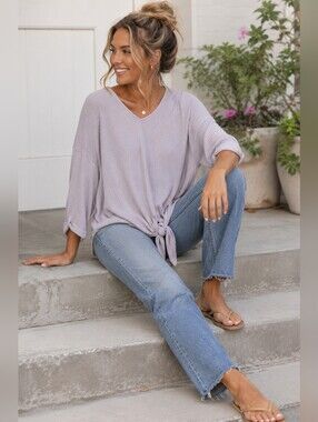 143 Story by Line Up Hooded Tie-front Drop Shoulder Thermal Tunic Women's M